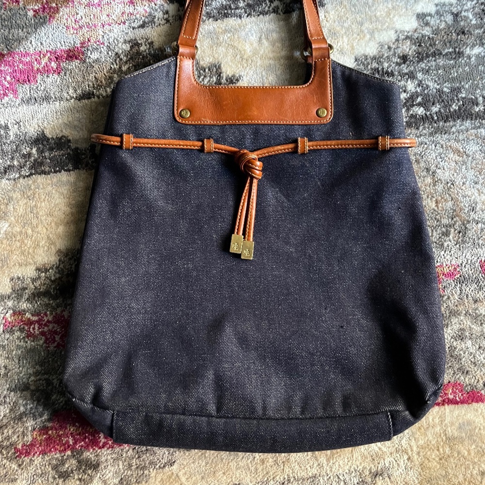 ***SOLD*** Vintage Ralph Lauren denim and leather shopper tote
